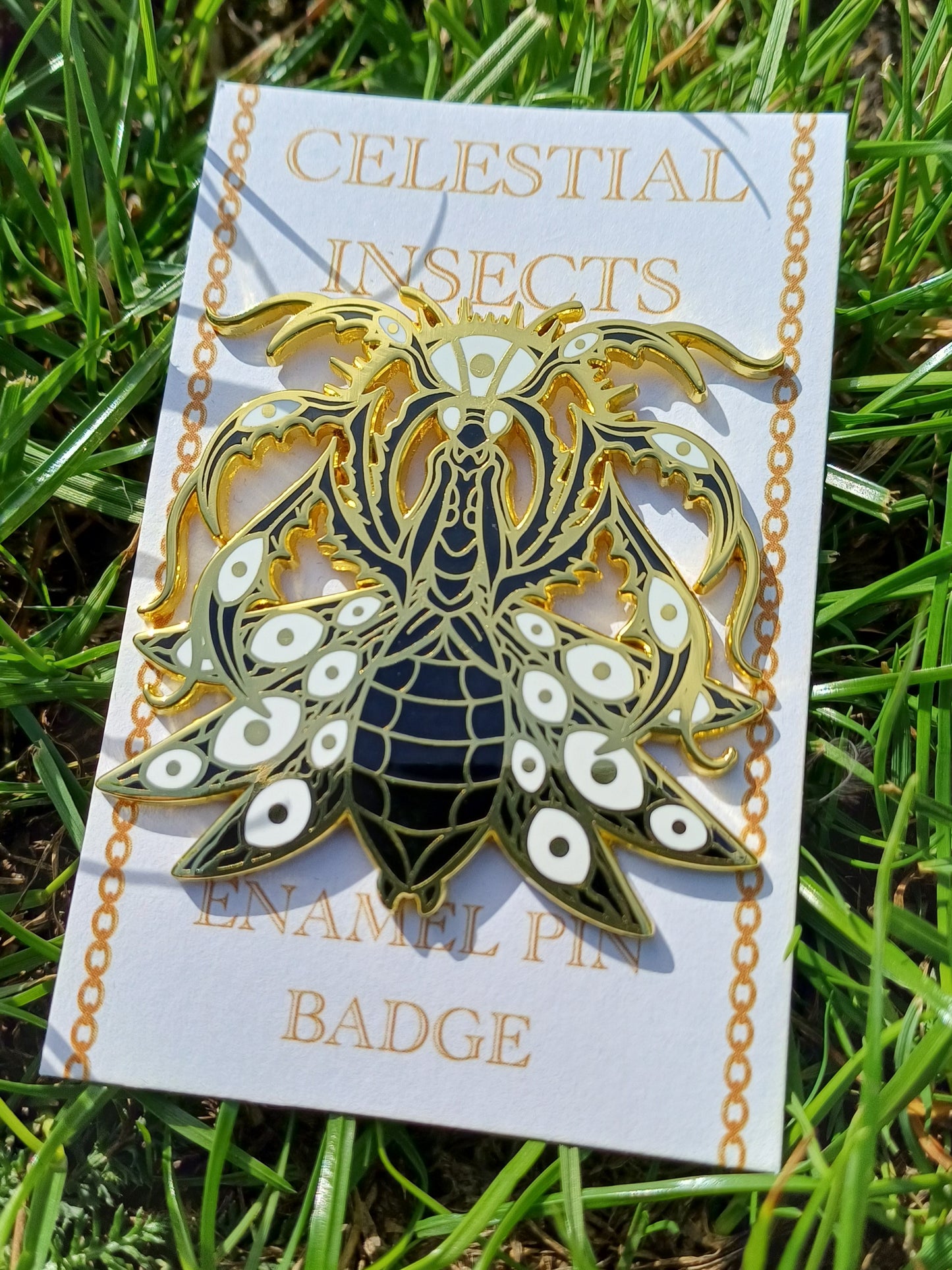 Celestial Praying Mantis Gold Enamel Pin