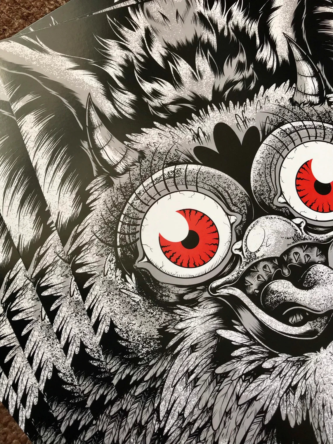 FURBY STARE Monochrome Horror Art Print