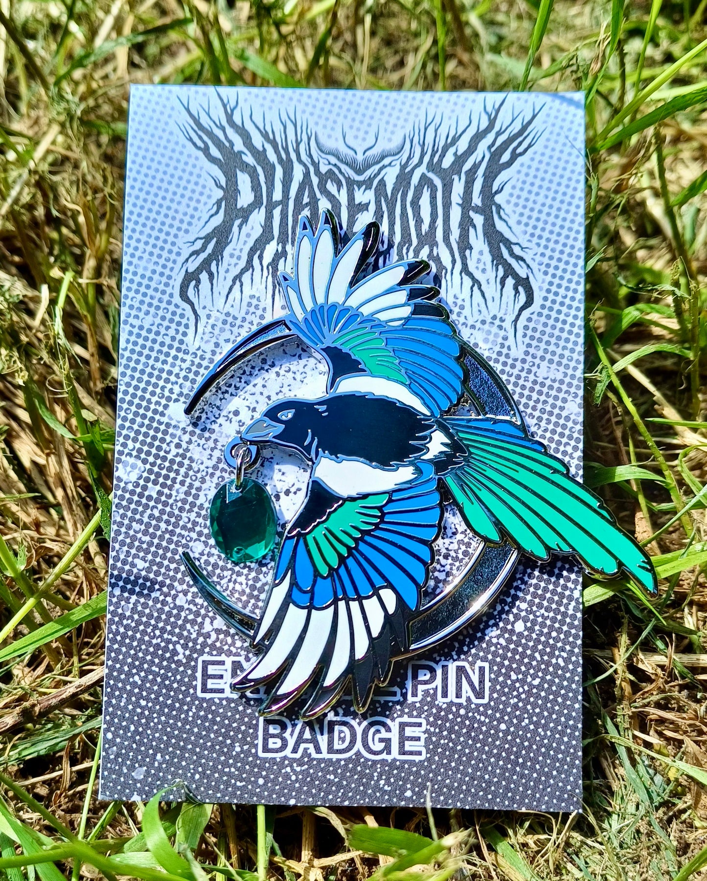 Magpie and Jewel Extra Large Silver Enamel Pin