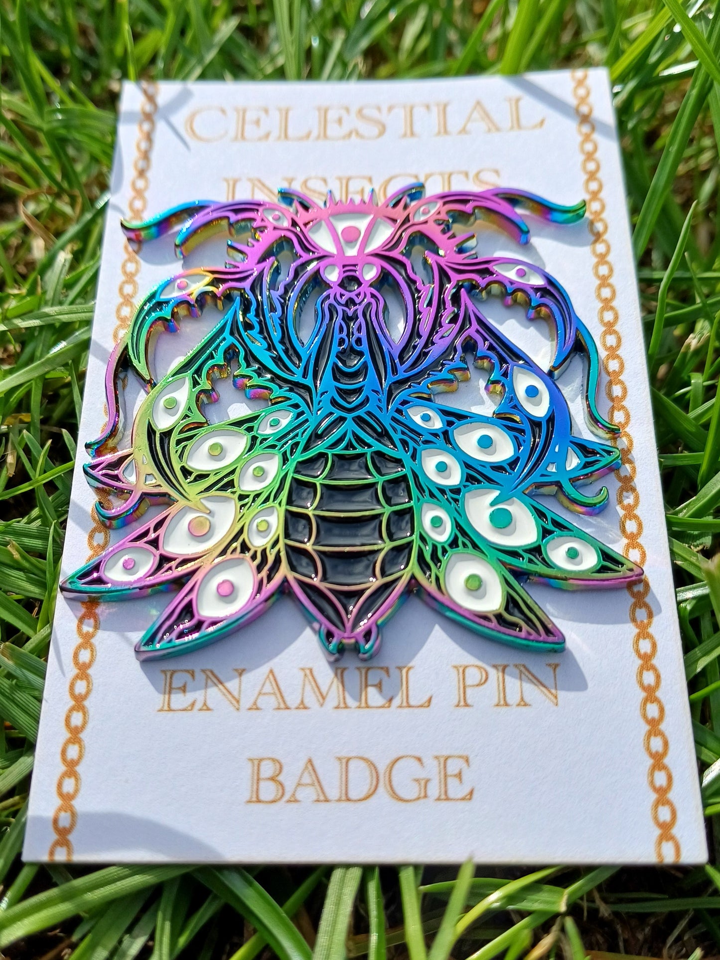 Celestial Praying Mantis Rainbow Enamel Pin