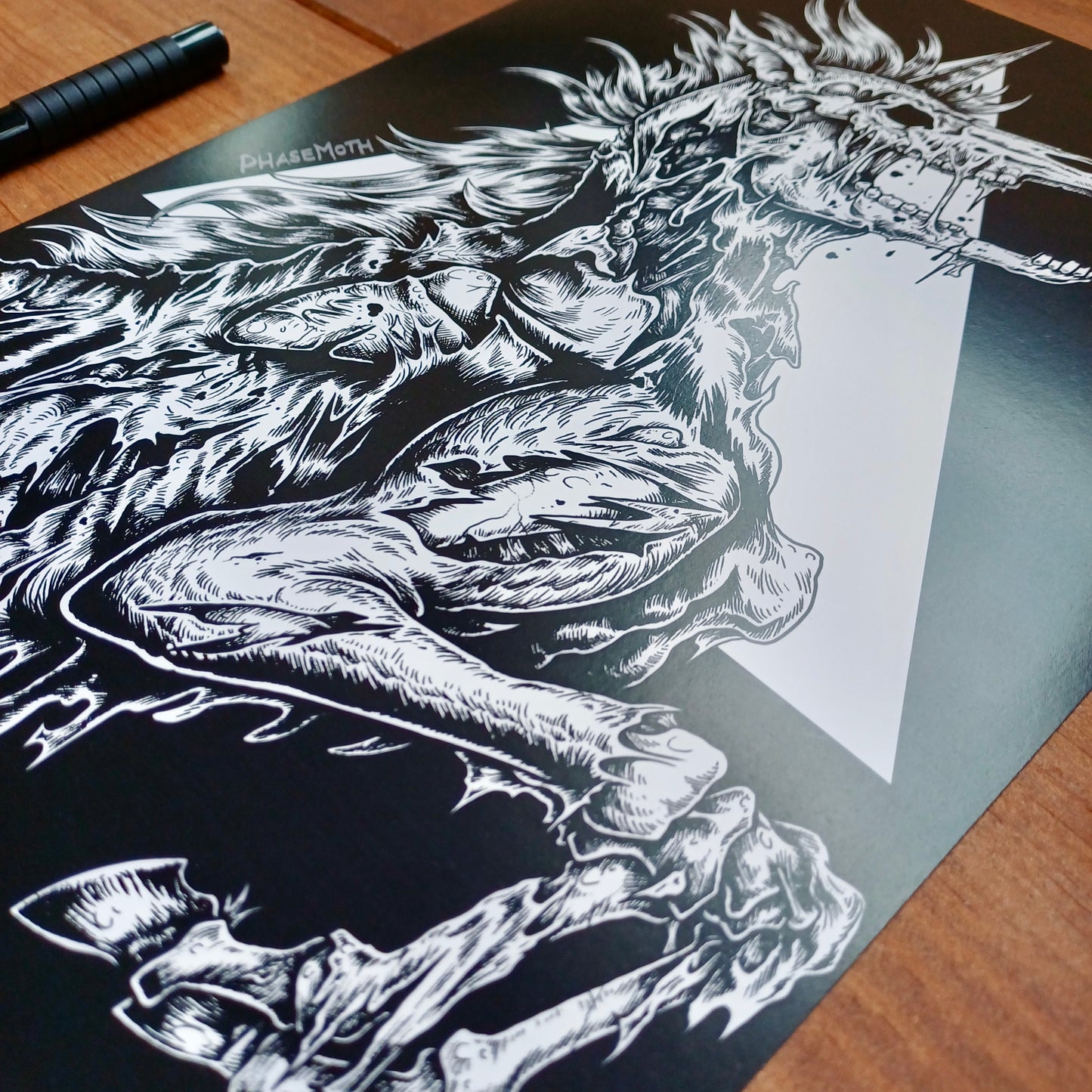 Zombie Unicorn Monochrome Art print