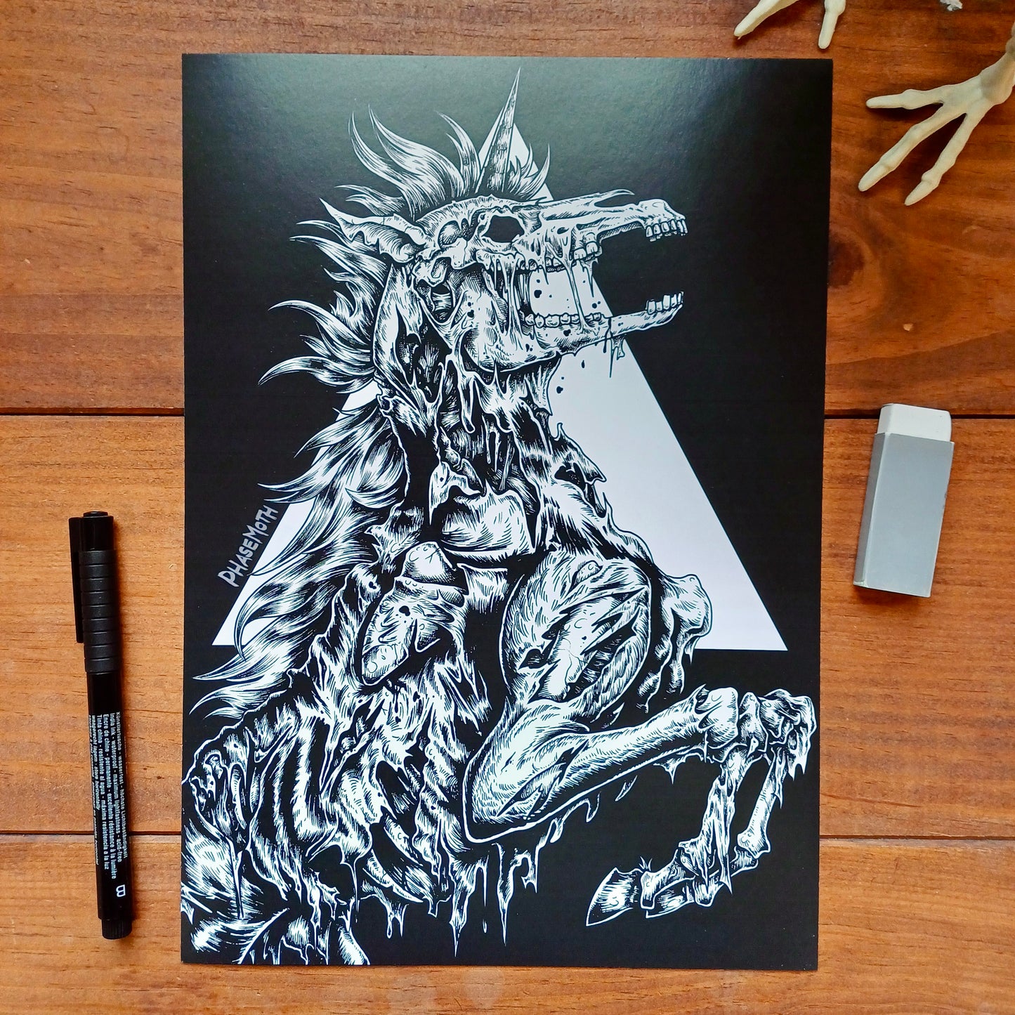 Zombie Unicorn Monochrome Art print