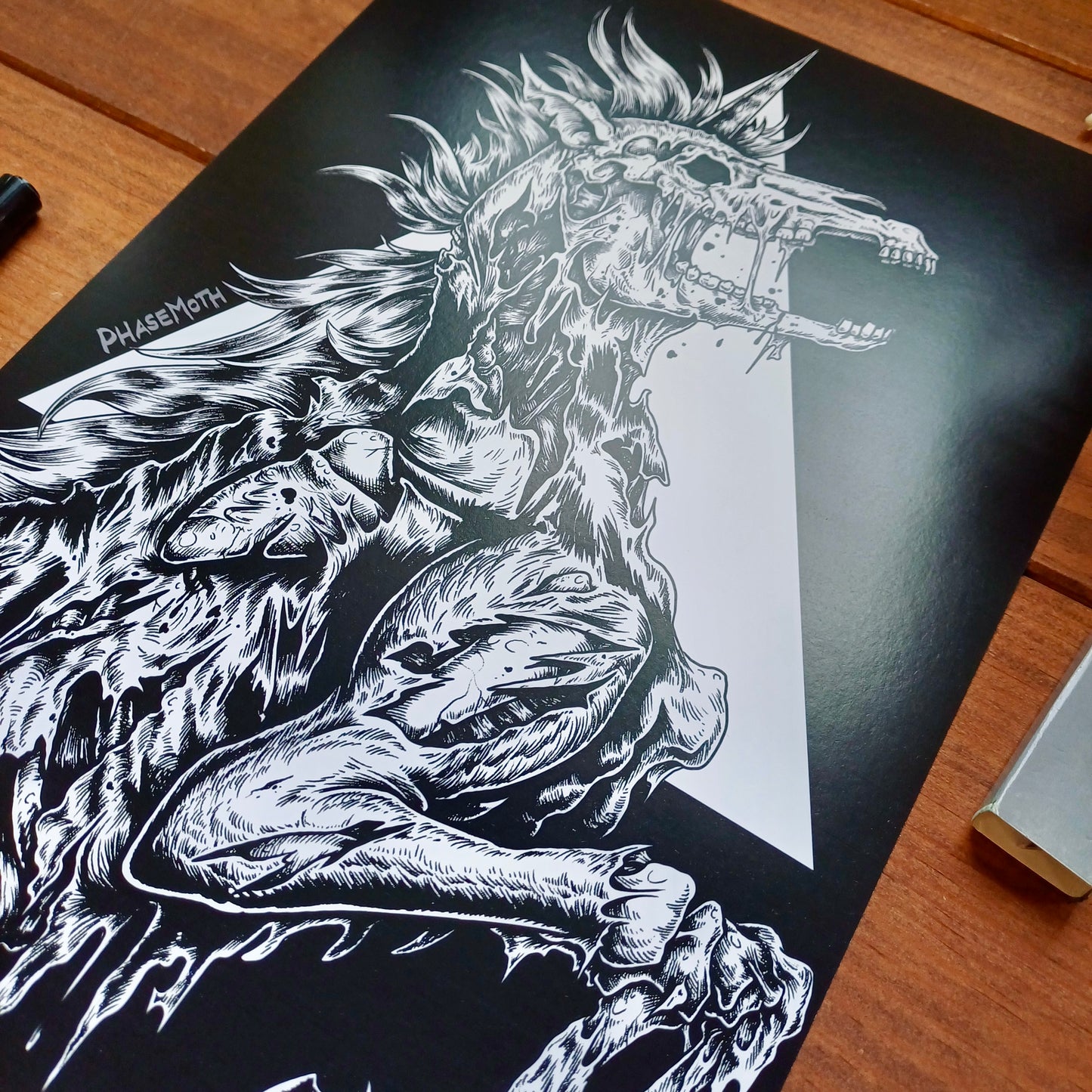 Zombie Unicorn Monochrome Art print
