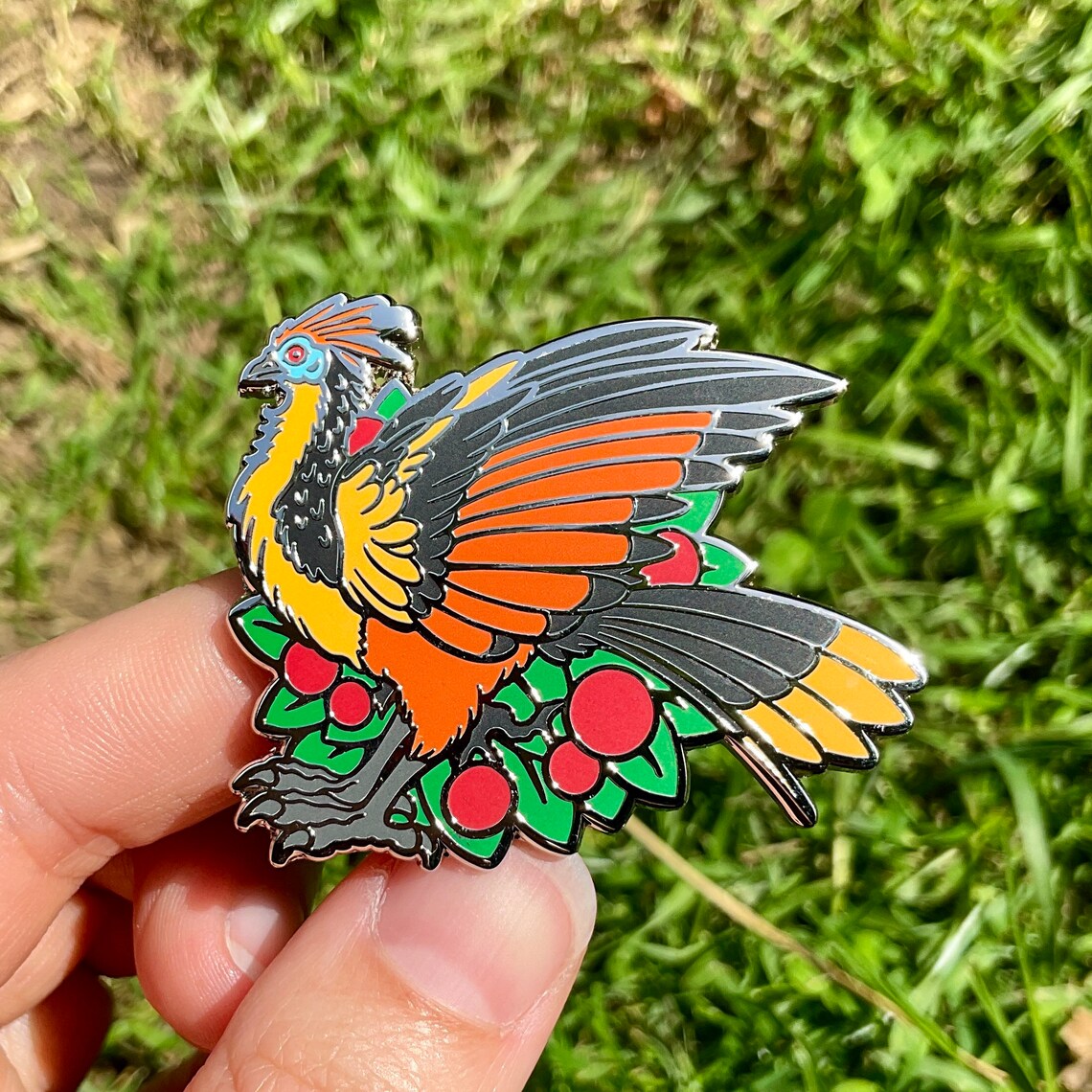 Hoatzin Canje Pheasant Silver Enamel Pin