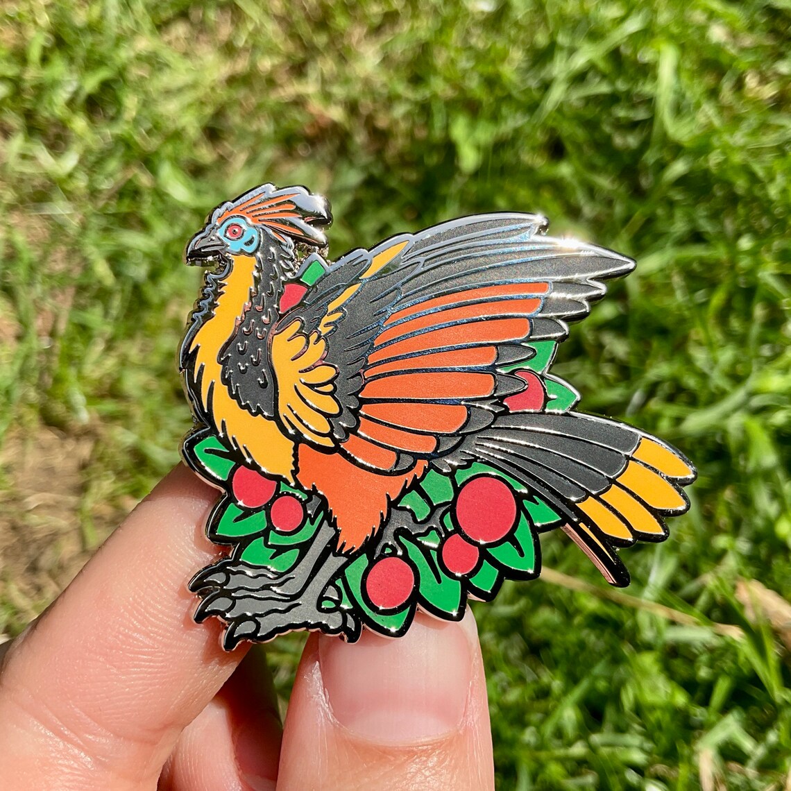 Hoatzin Canje Pheasant Silver Enamel Pin