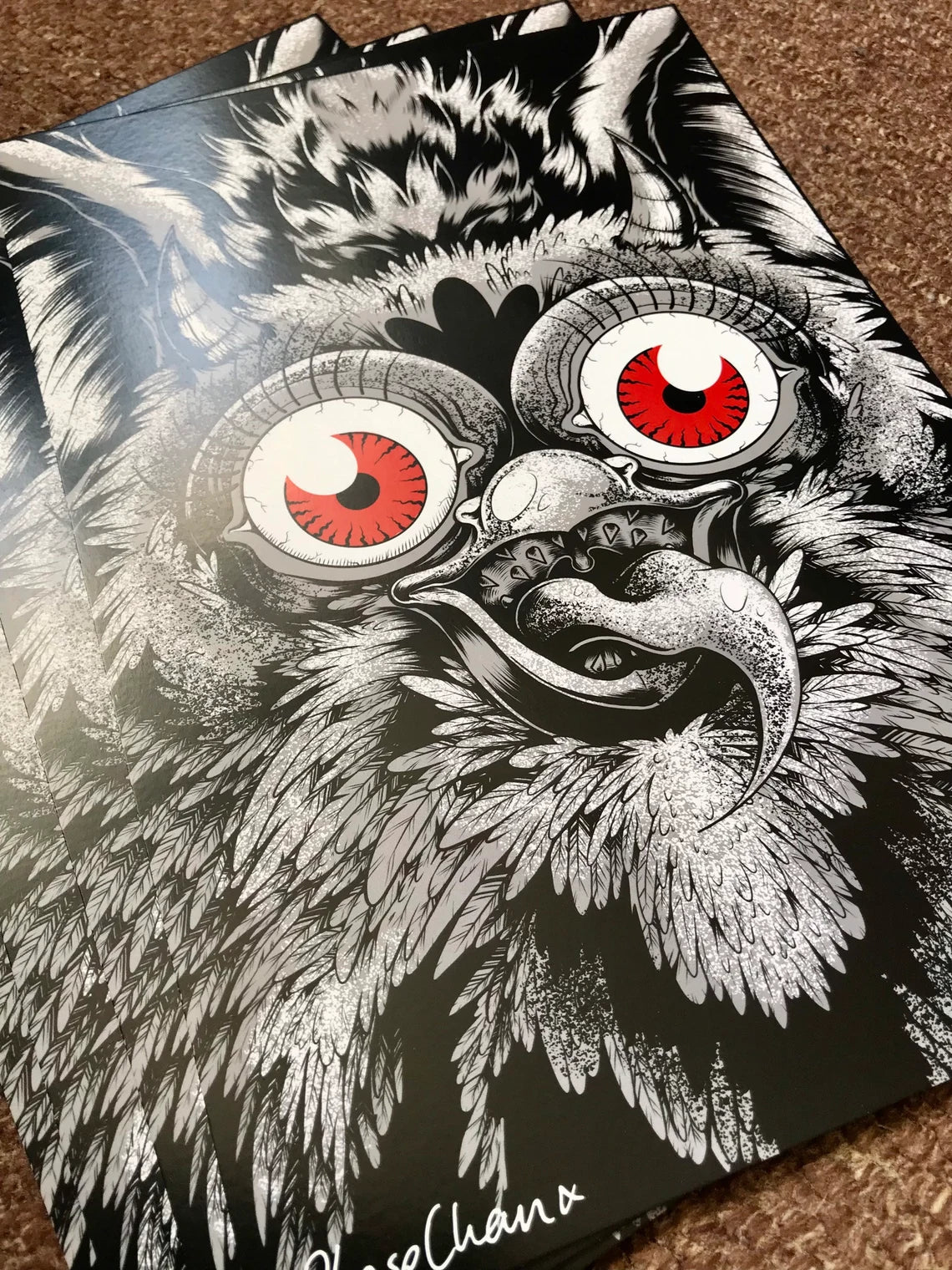 FURBY STARE Monochrome Horror Art Print