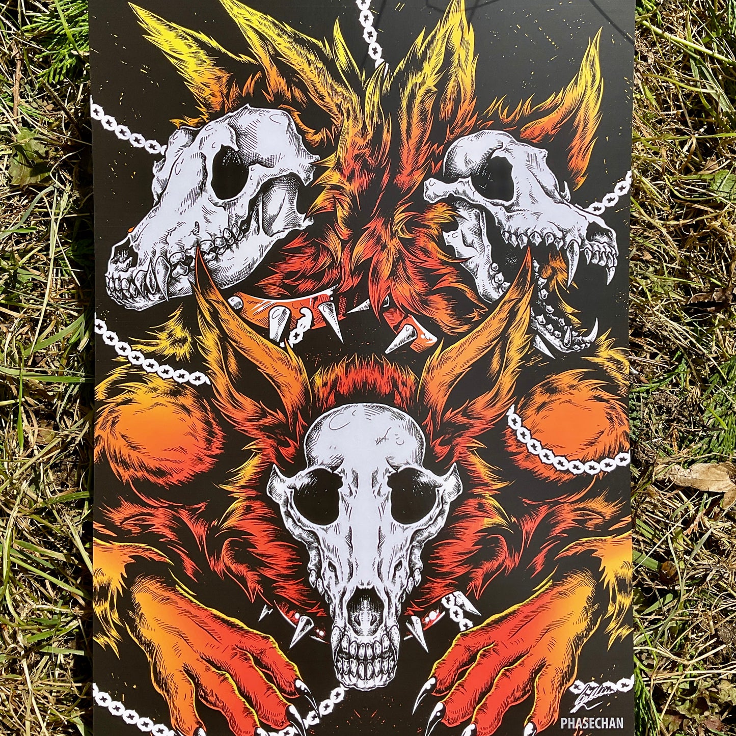 Skull Dog Cerberus Gothic Art Print