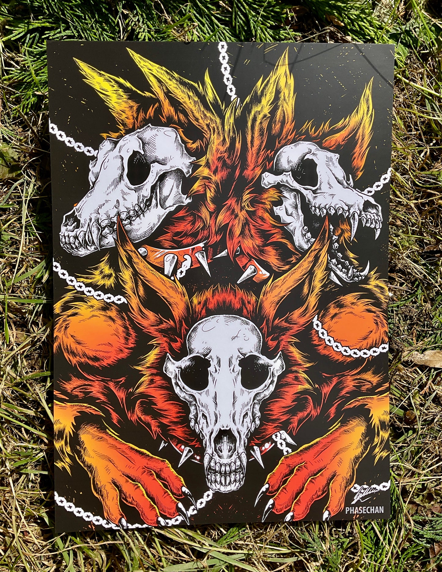 Skull Dog Cerberus Gothic Art Print