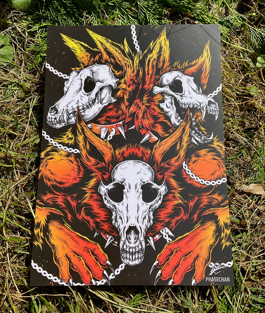 Skull Dog Cerberus Gothic Art Print