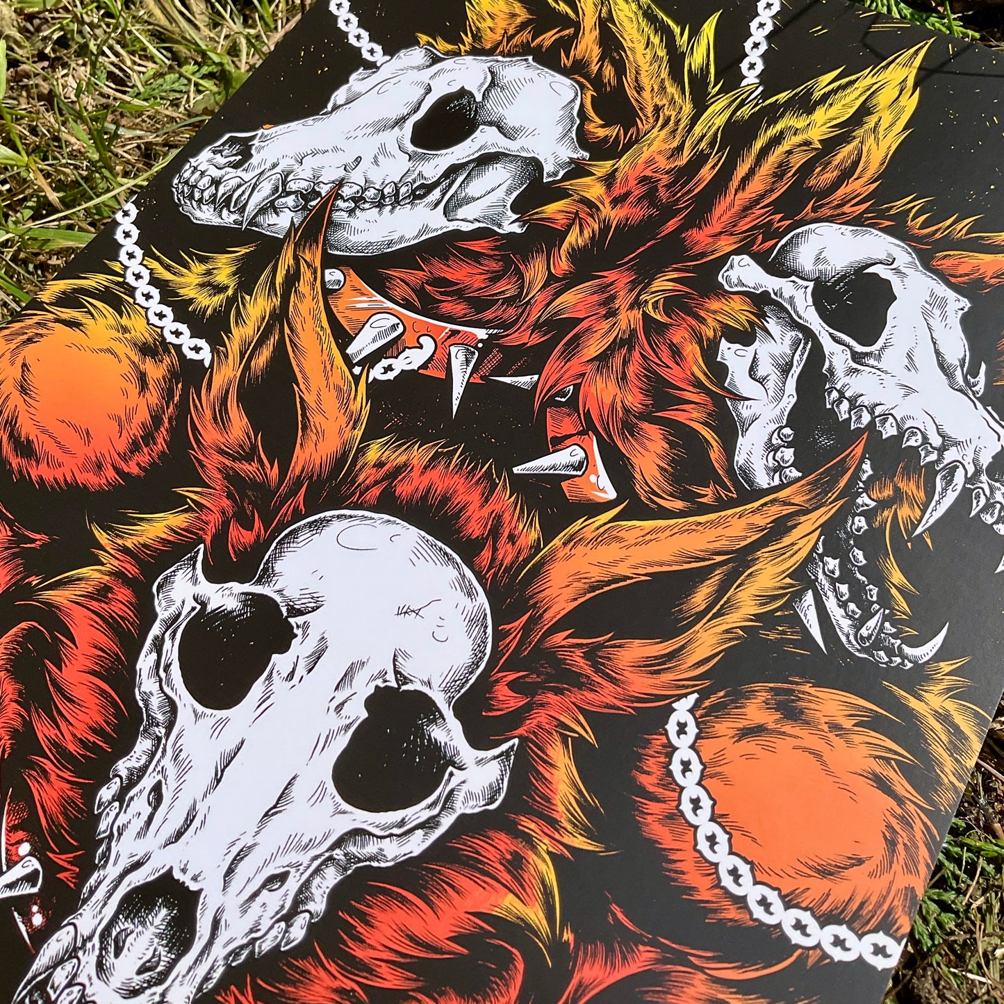 Skull Dog Cerberus Gothic Art Print