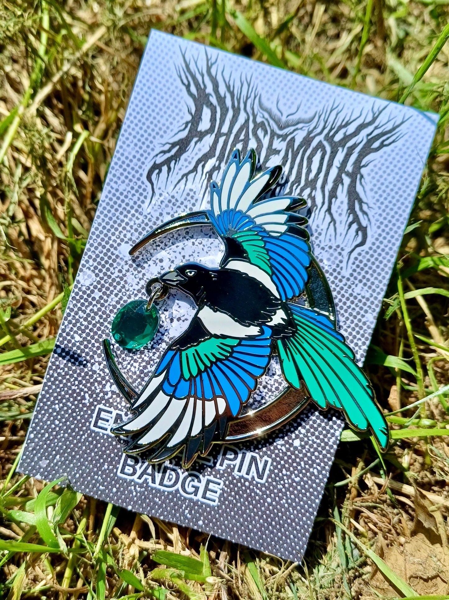 Magpie and Jewel Extra Large Silver Enamel Pin