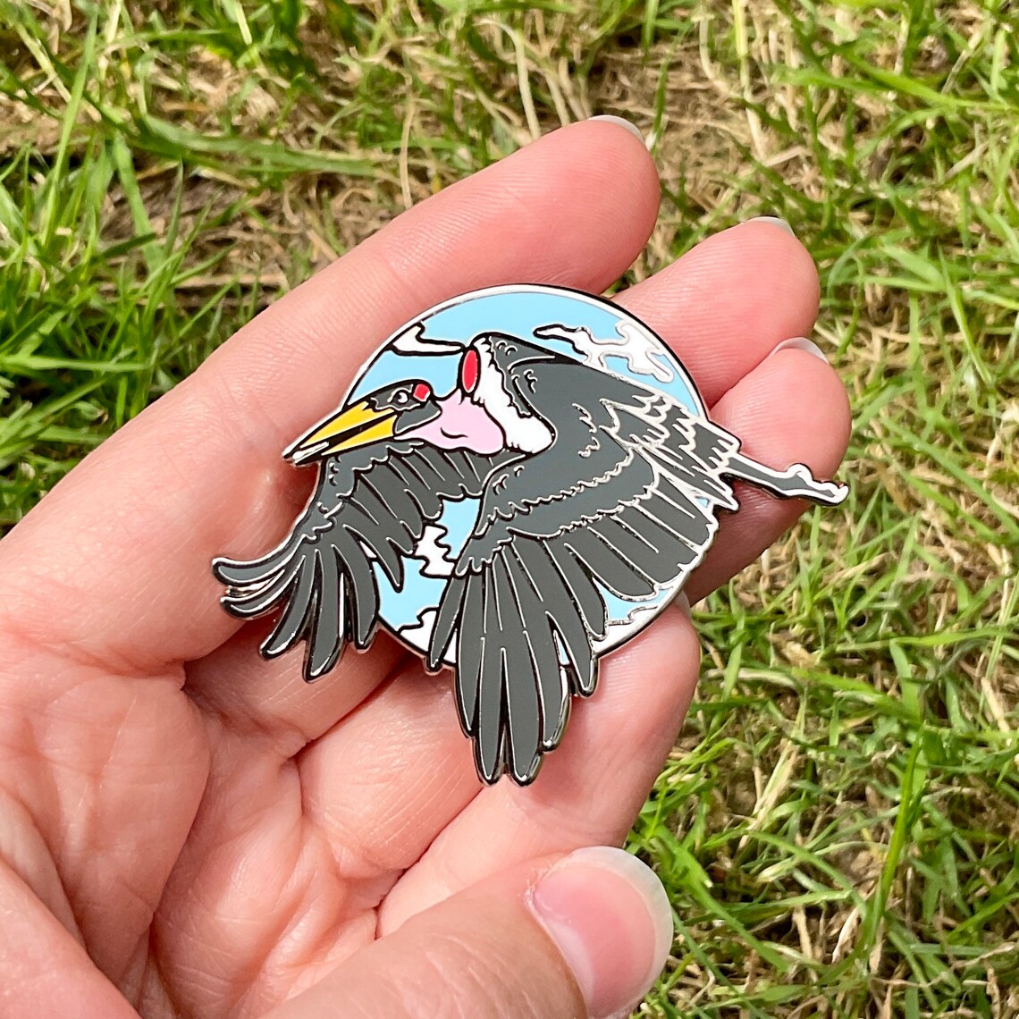 Marabou Stork Silver Enamel Pin