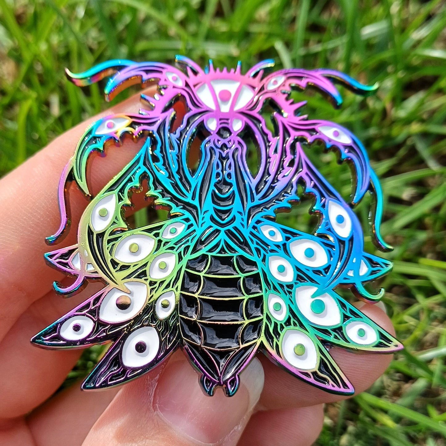 Celestial Praying Mantis Rainbow Enamel Pin