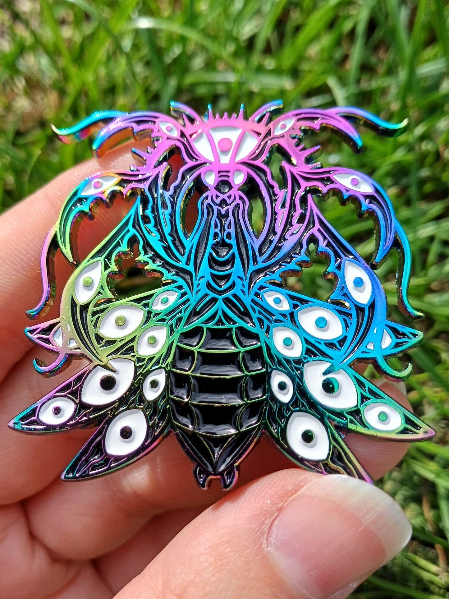 Celestial Praying Mantis Rainbow Enamel Pin