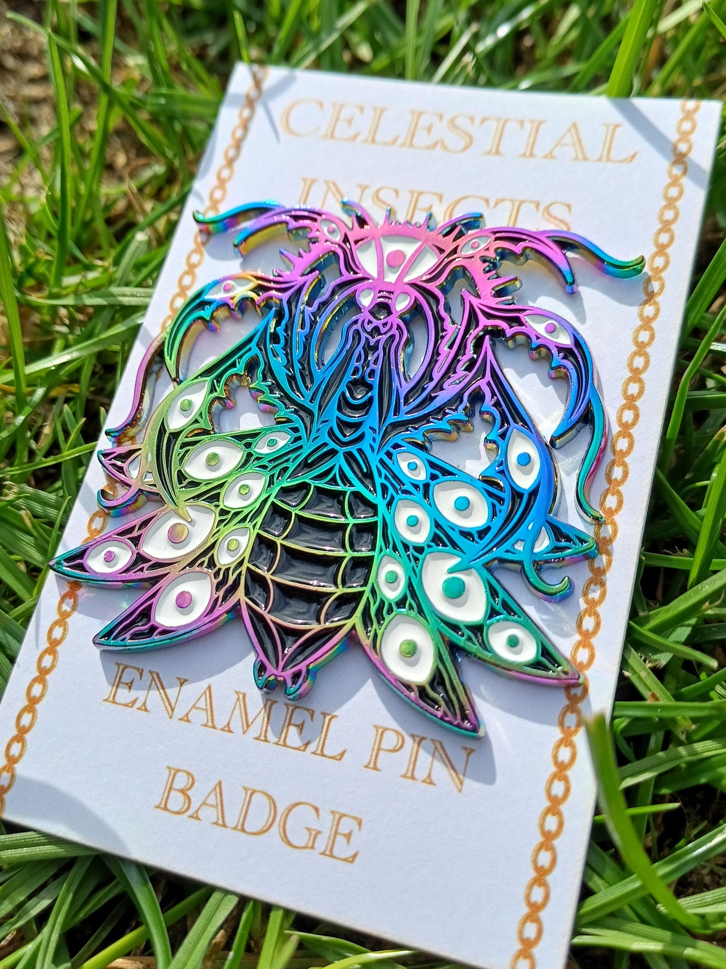 Celestial Praying Mantis Rainbow Enamel Pin