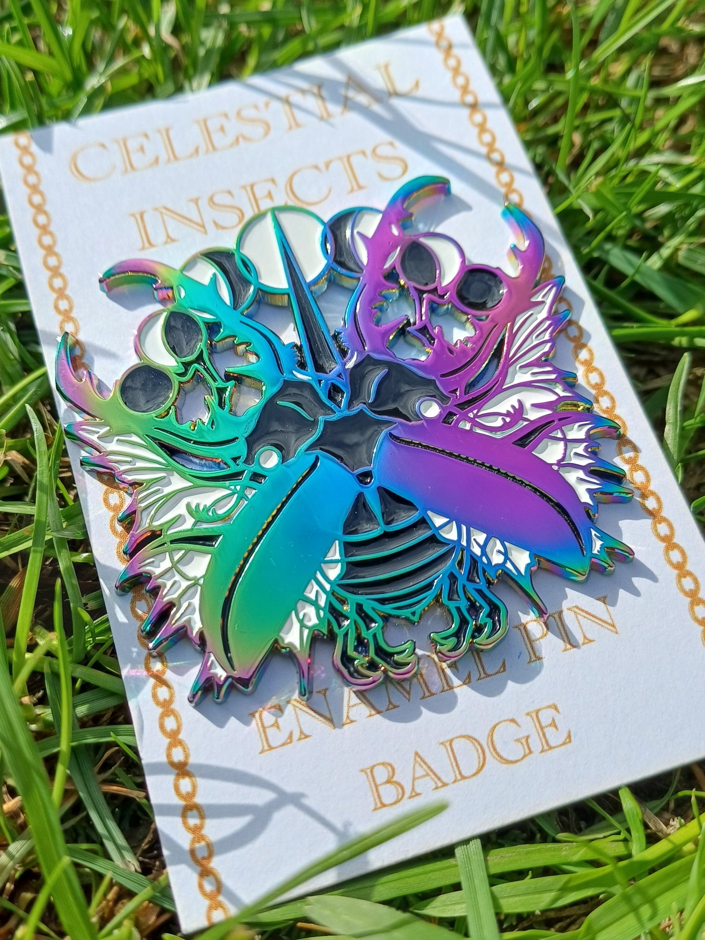 Celestial Stag Beetle Rainbow Enamel Pin