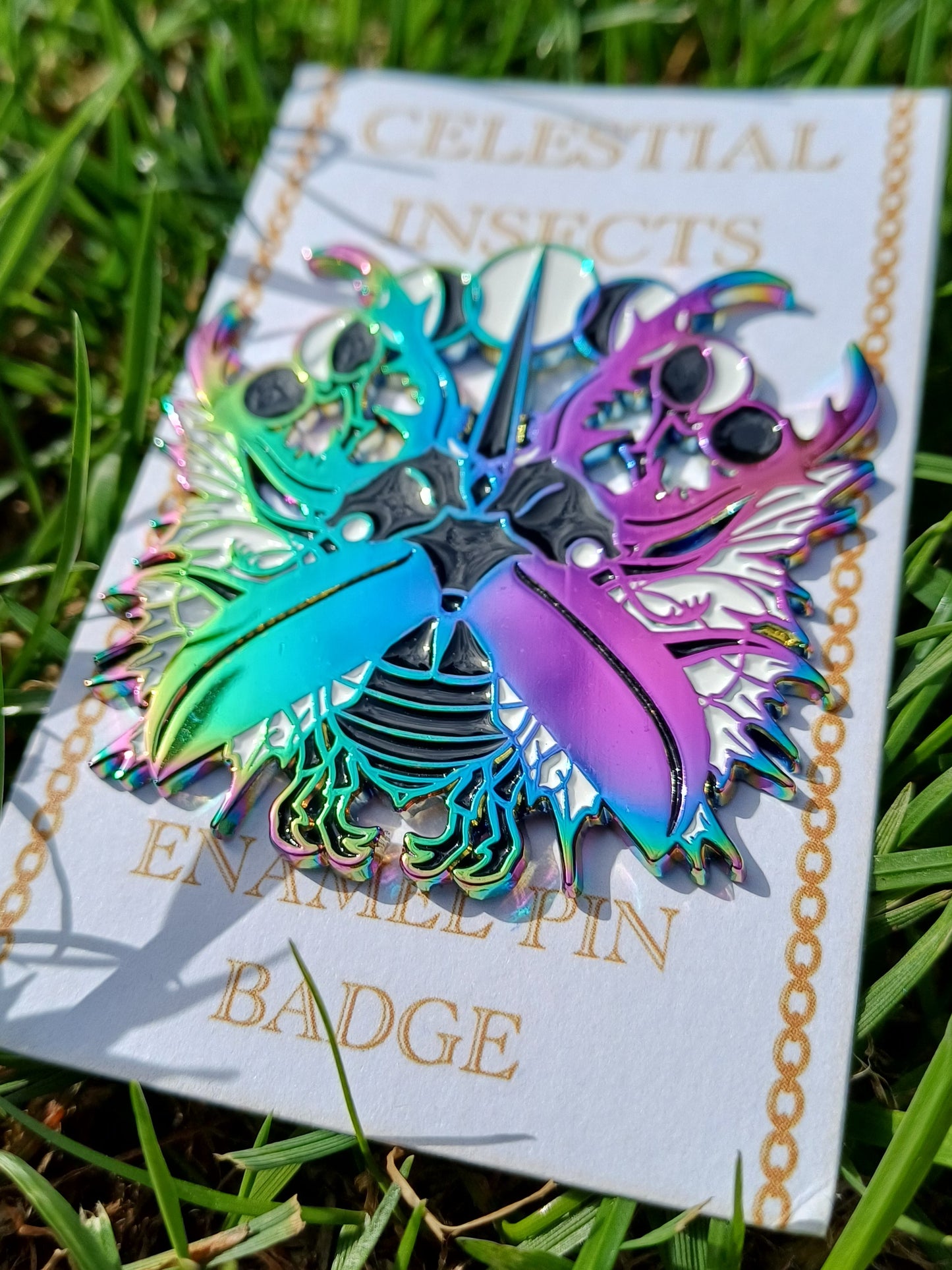 Celestial Stag Beetle Rainbow Enamel Pin
