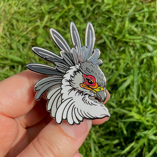 Secretary Bird Silver Enamel Pin