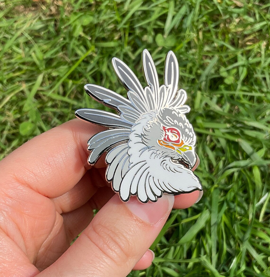 Secretary Bird Silver Enamel Pin