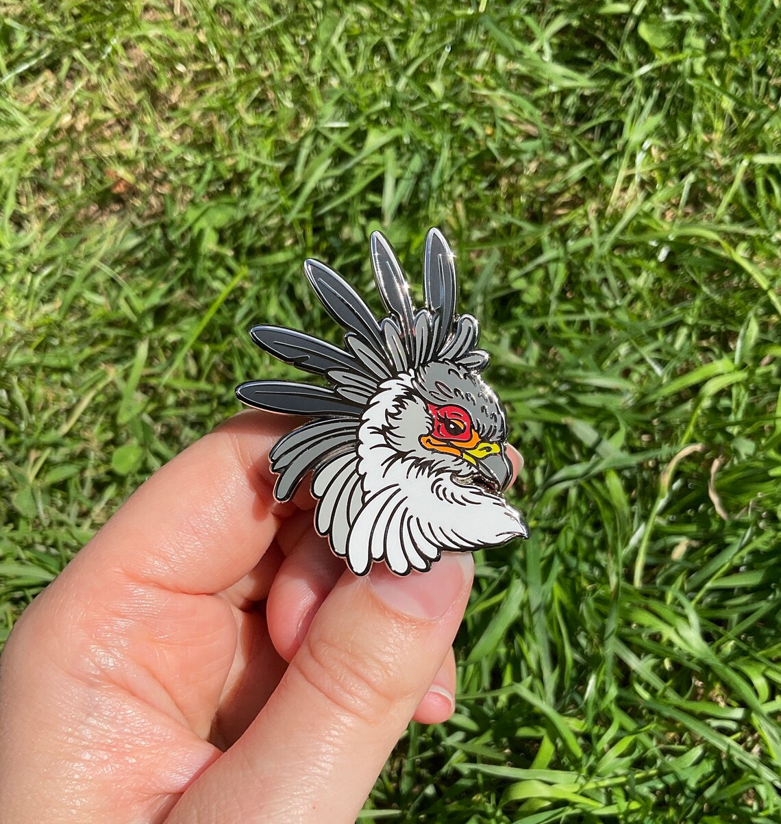 Secretary Bird Silver Enamel Pin