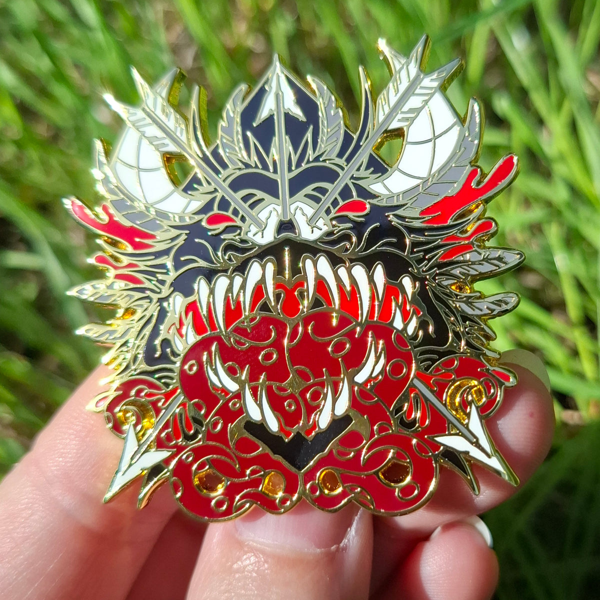 Snallygaster Gold Distorted Cryptid Enamel Pin