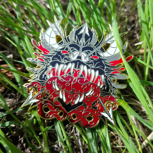 Snallygaster Gold Distorted Cryptid Enamel Pin