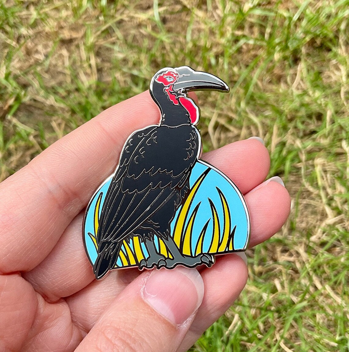 Southern Ground Hornbill Silver Enamel Pin