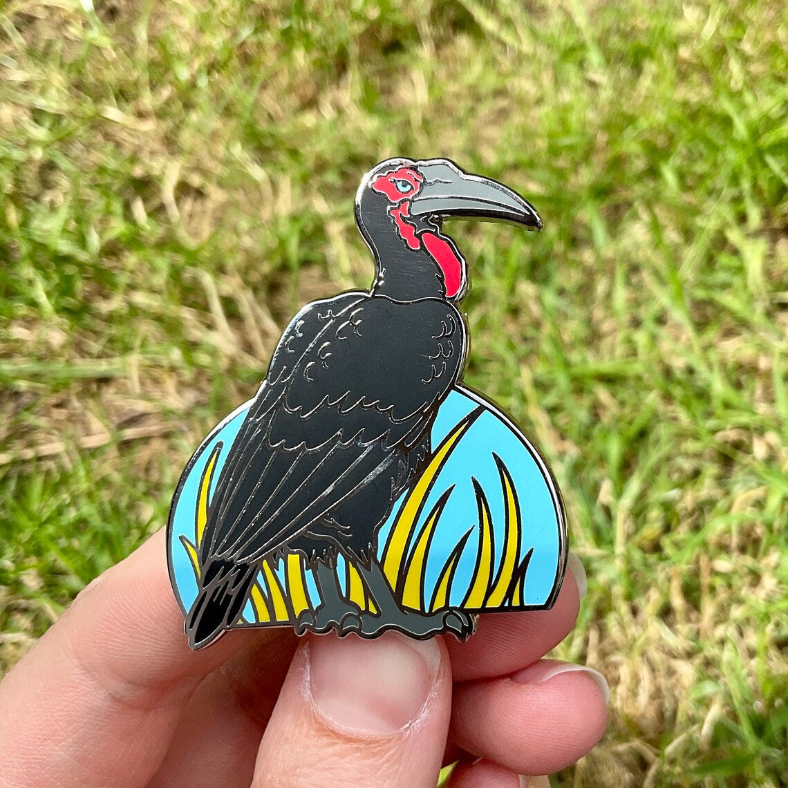 Southern Ground Hornbill Silver Enamel Pin