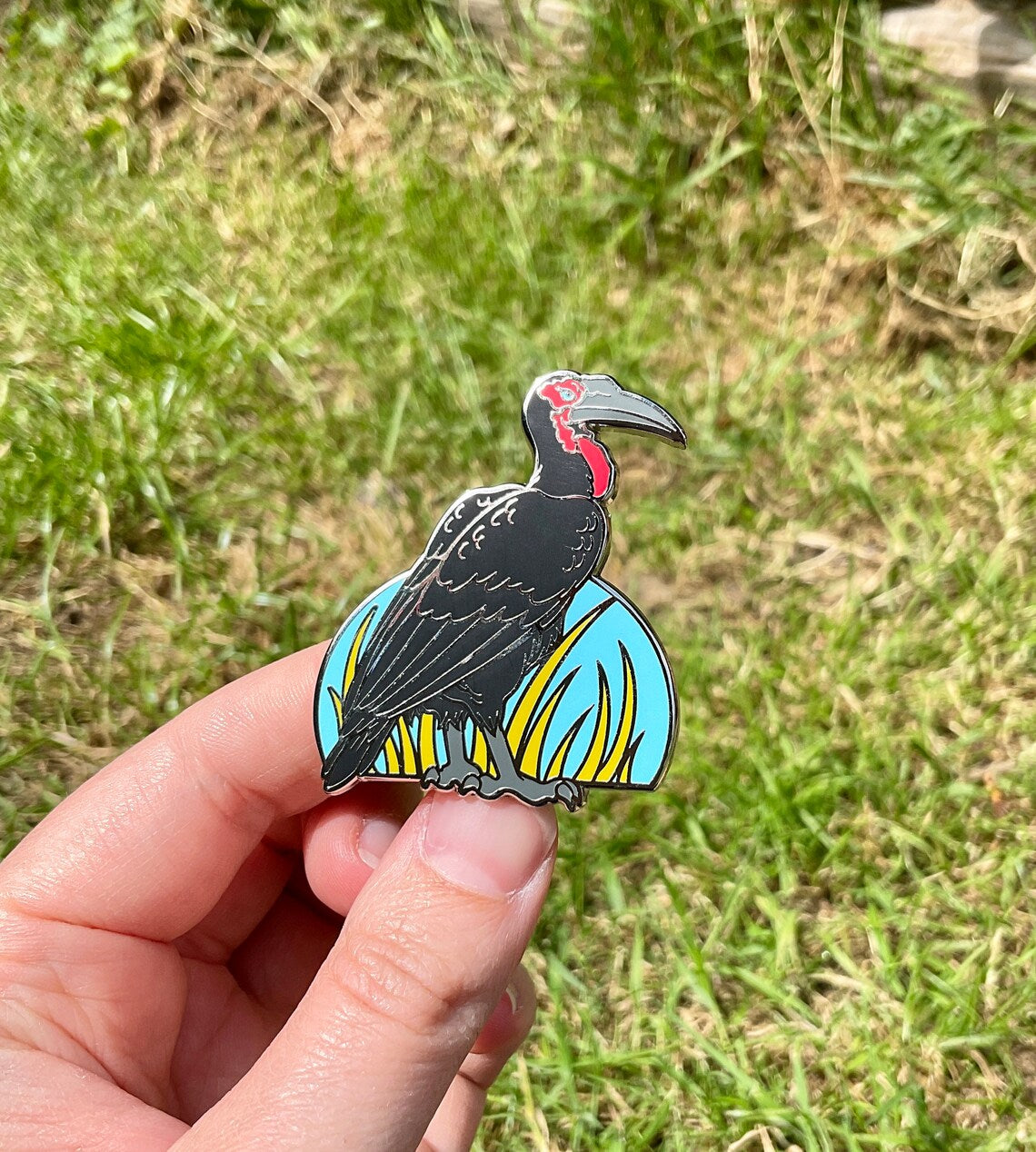 Southern Ground Hornbill Silver Enamel Pin