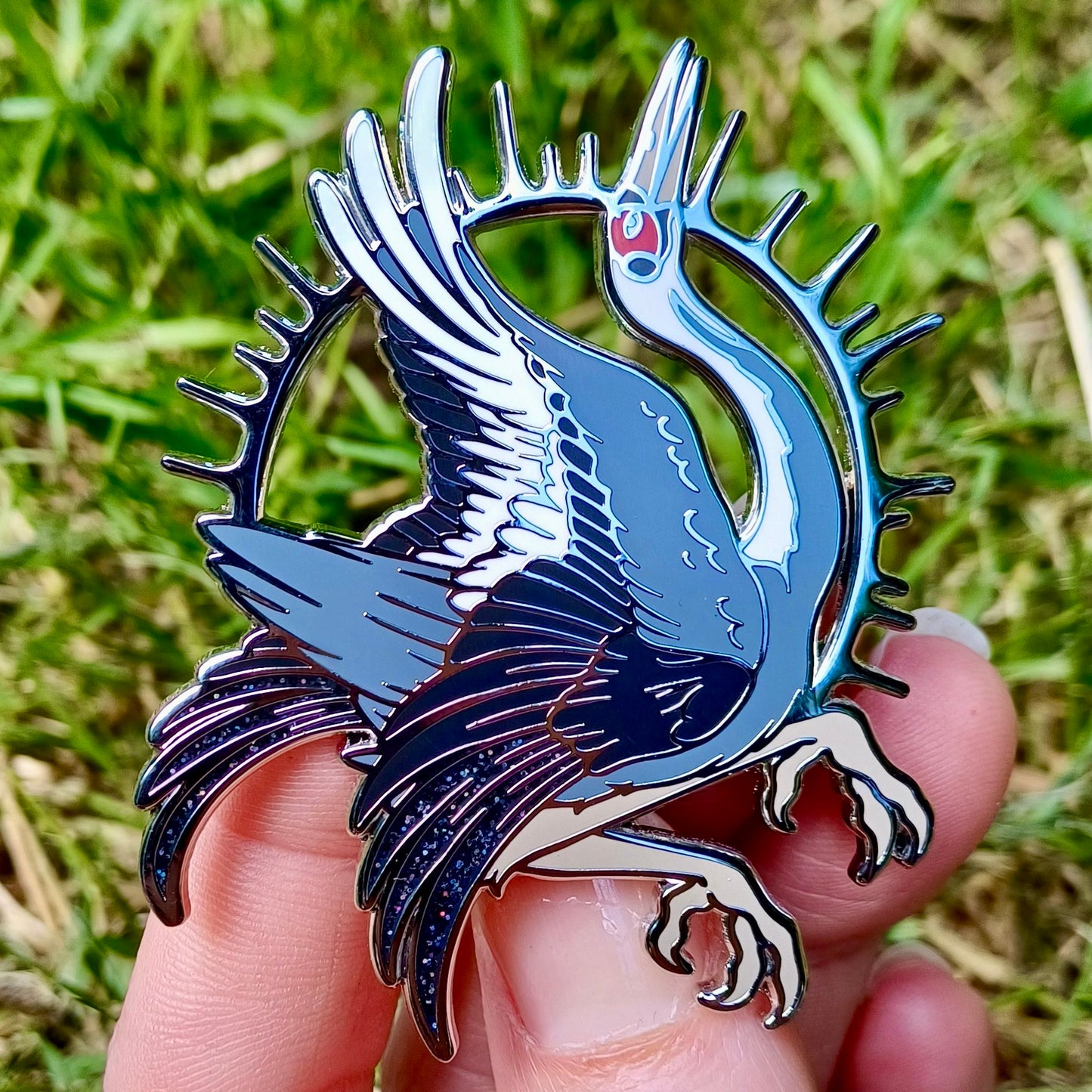 White Naped Crane Hard Enamel Charity Pin