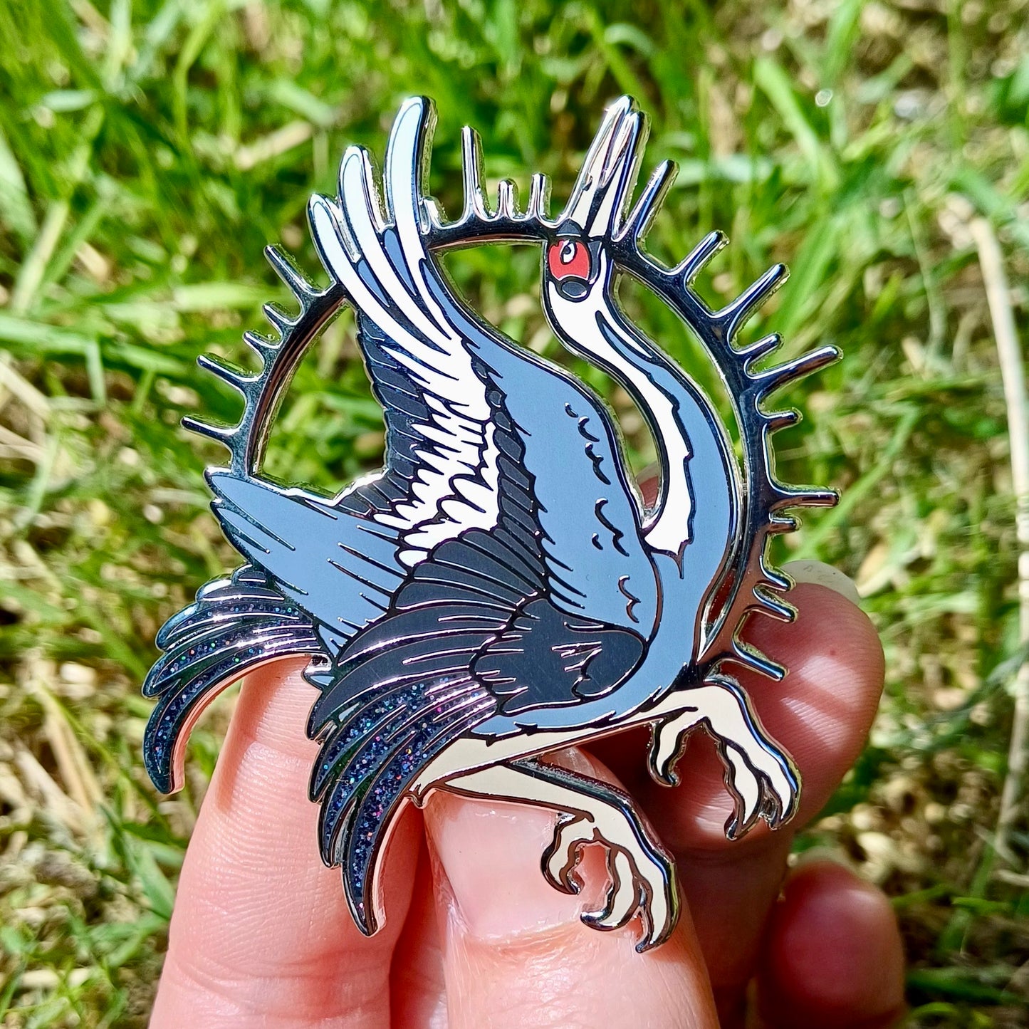 White Naped Crane Hard Enamel Charity Pin