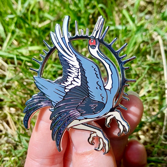 White Naped Crane Hard Enamel Charity Pin