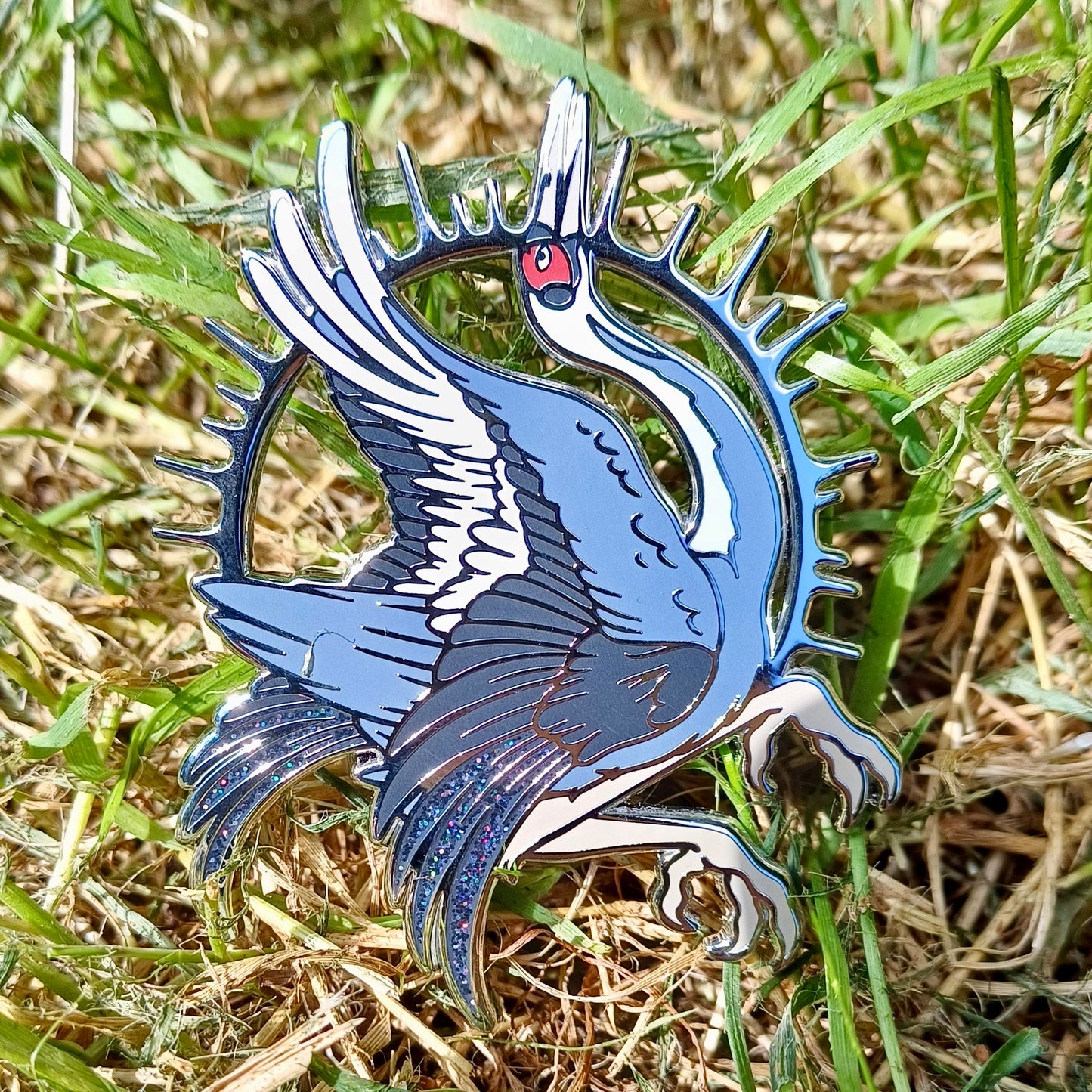 White Naped Crane Hard Enamel Charity Pin