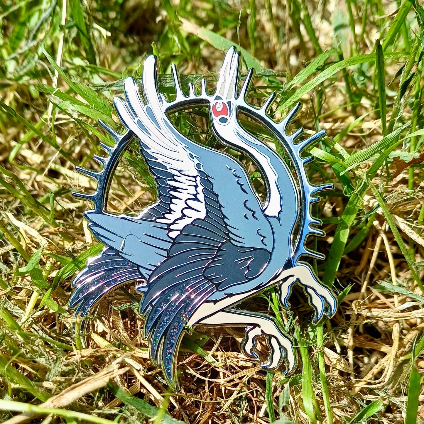 White Naped Crane Hard Enamel Charity Pin