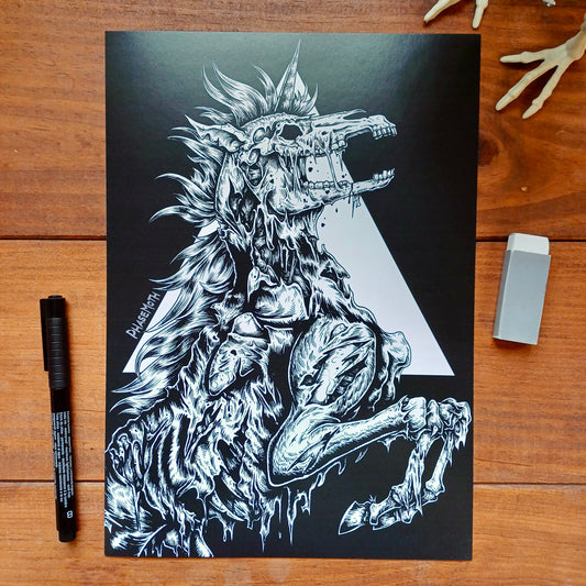 Zombie Unicorn Monochrome Art print