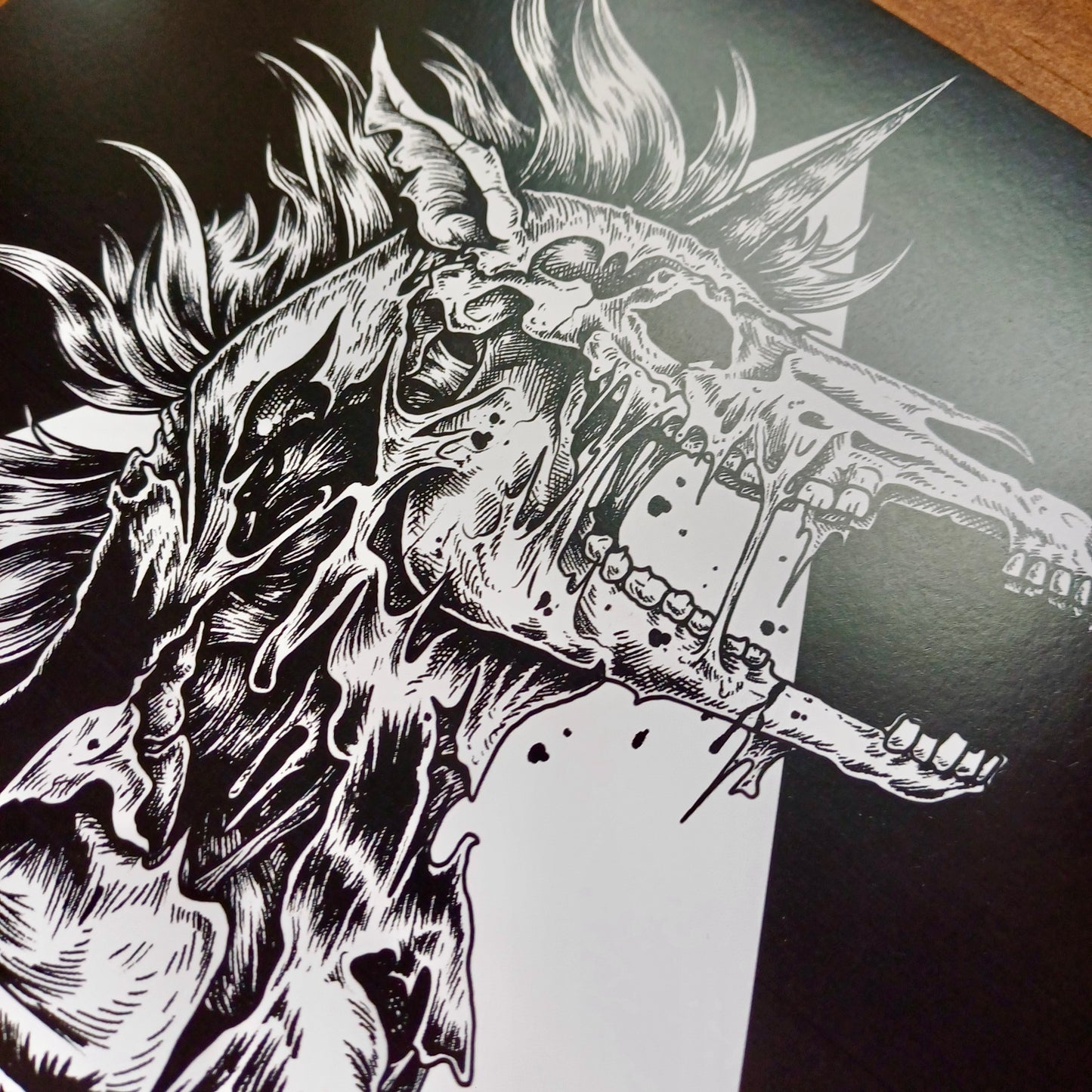 Zombie Unicorn Monochrome Art print